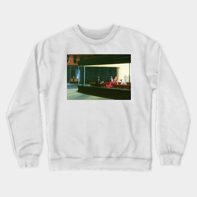 Edward Hopper Nighthawks featuring Famous Villain Crewneck Sweatshirt by luigi-tarini